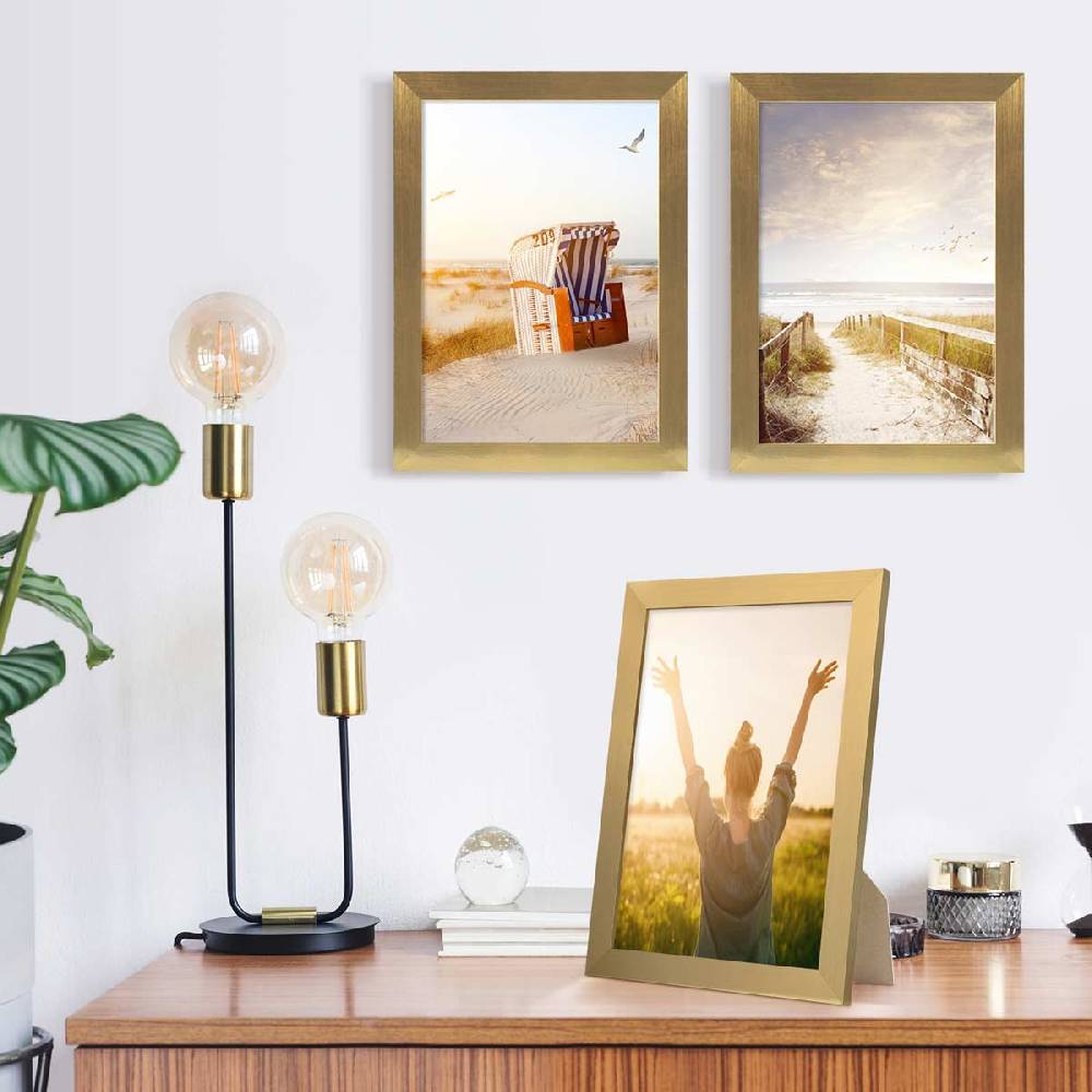 Photolini 10er Bilderrahmen-Set breit A4 21x30 cm Gold, MDF-Holz | Acrylglas Angebote