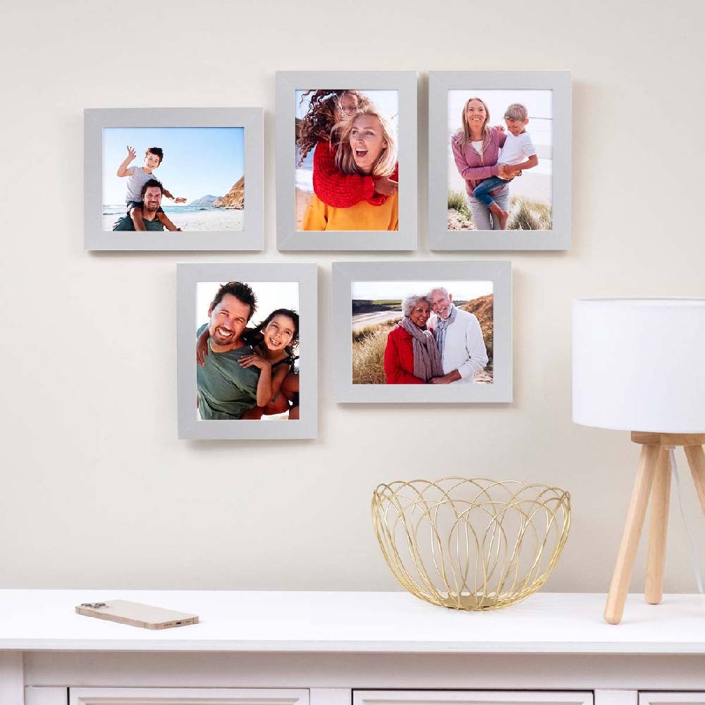 Photolini 10er Bilderrahmen-Set 15x20cm Modern Silber MDF Basic Collection | Acrylglas Schlussverkauf