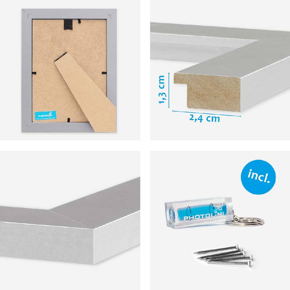 Photolini 10er Bilderrahmen-Set 15x20cm Modern Silber MDF Basic Collection | Acrylglas Schlussverkauf