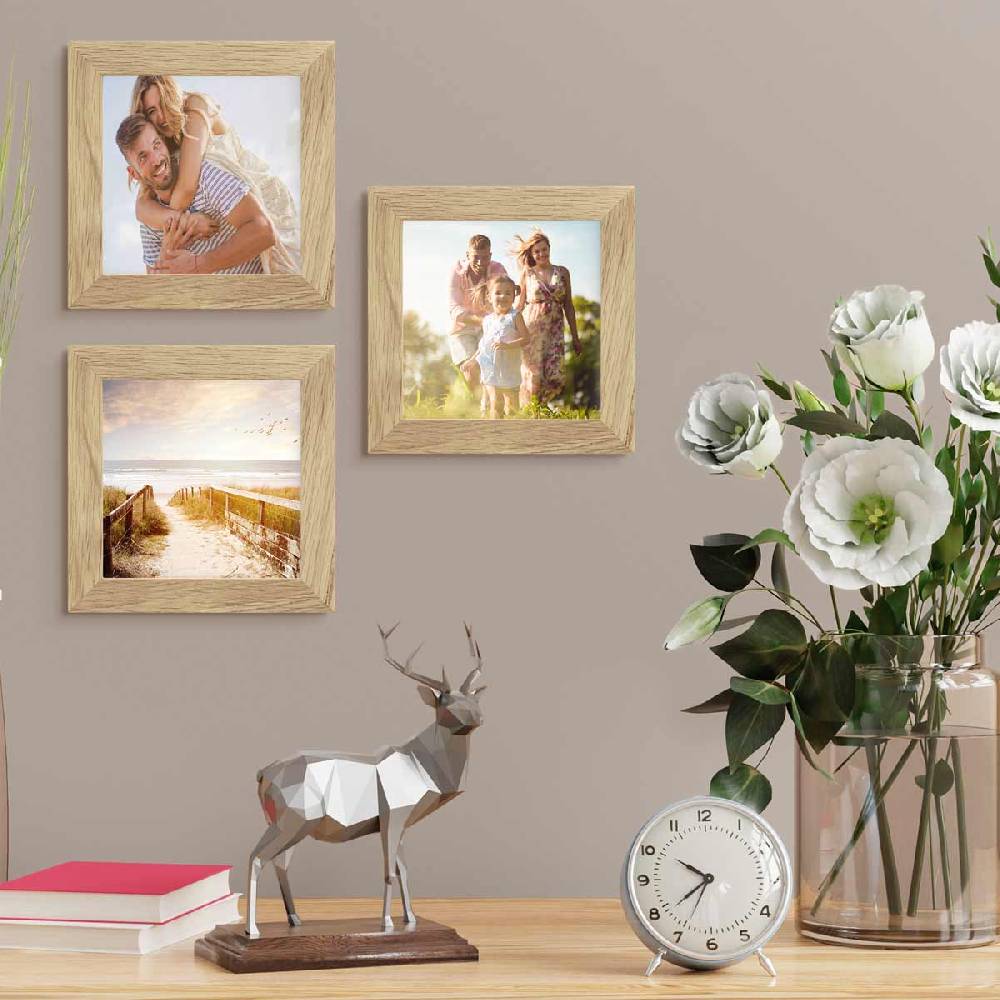 Photolini 10er Bilderrahmen-Set breit 15x15 cm Eiche Massivholz | Acrylglas Fabrikverkauf