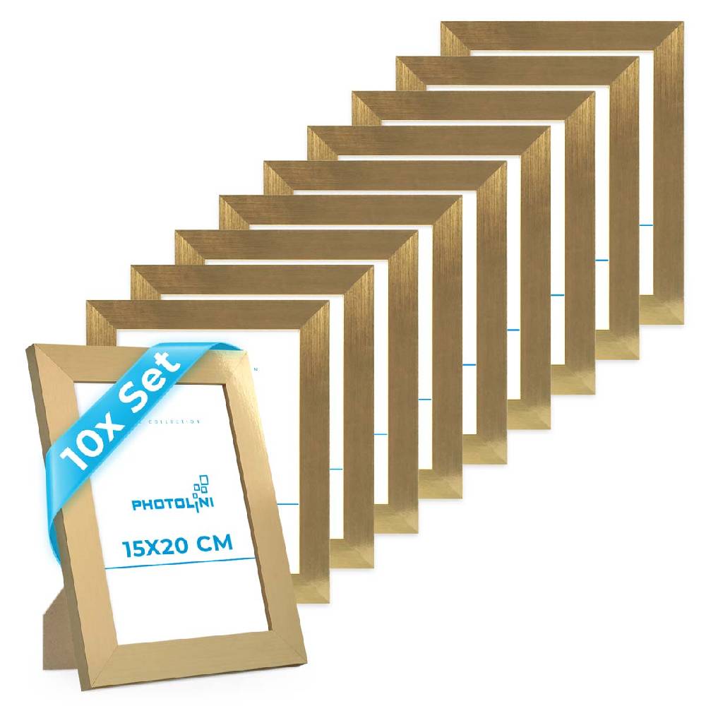Photolini 10er Bilderrahmen-Set 15x20 cm Modern Gold MDF Basic Collection