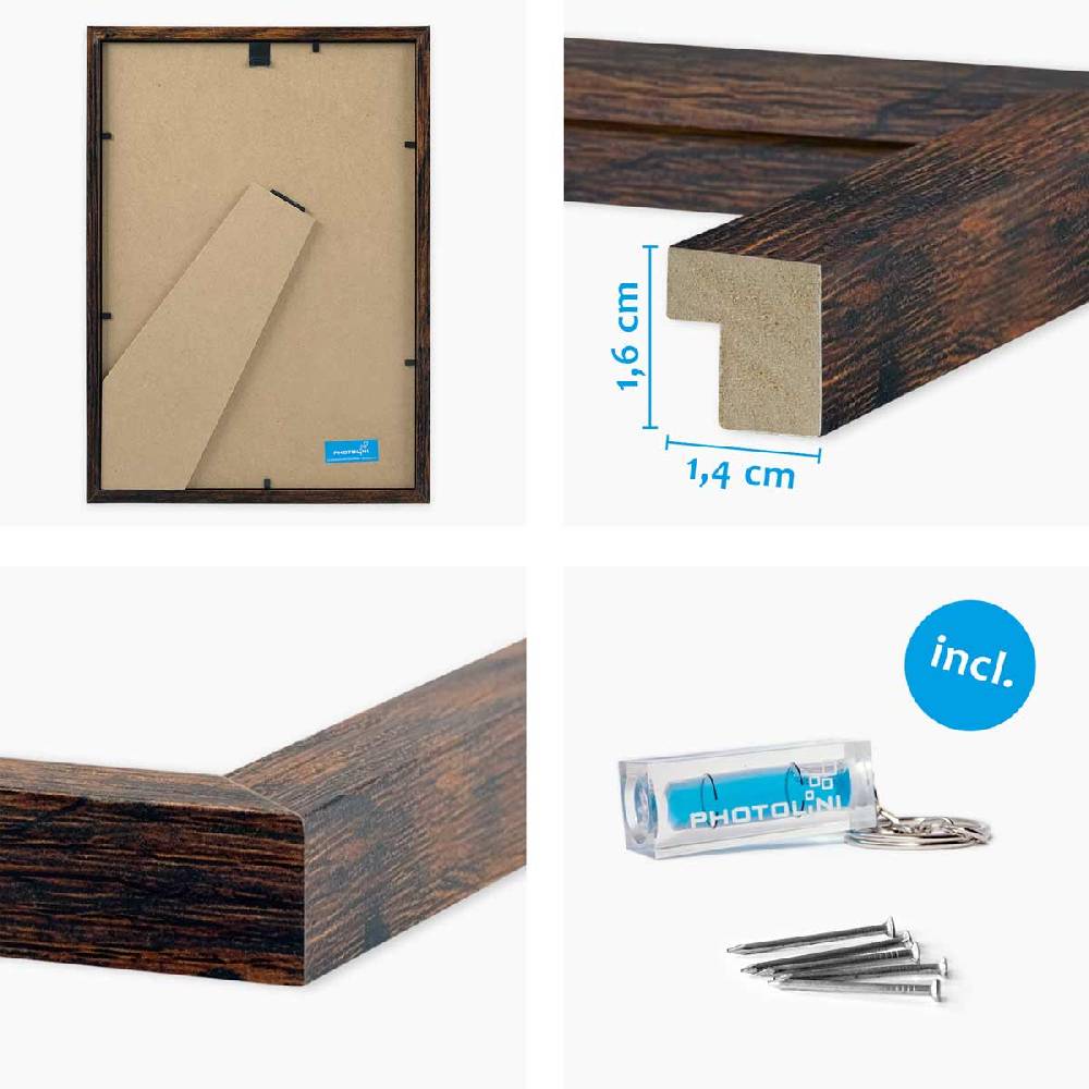 Photolini 10er Bilderrahmen-Set 21x30 cm DIN A4 Modern Eiche Dunkel aus MDF mit Acrylglas Kostenloser Versand