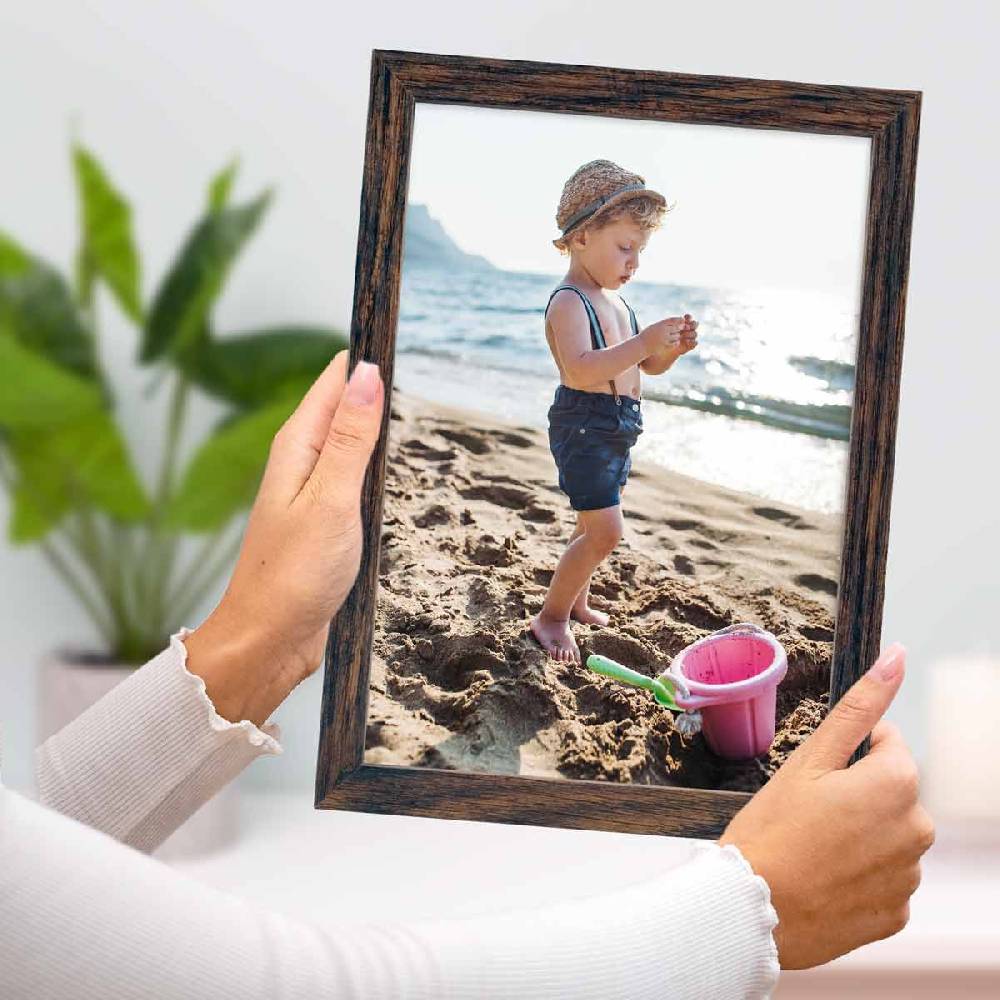 Photolini 10er Bilderrahmen-Set 21x30 cm DIN A4 Modern Eiche Dunkel aus MDF mit Acrylglas Kostenloser Versand