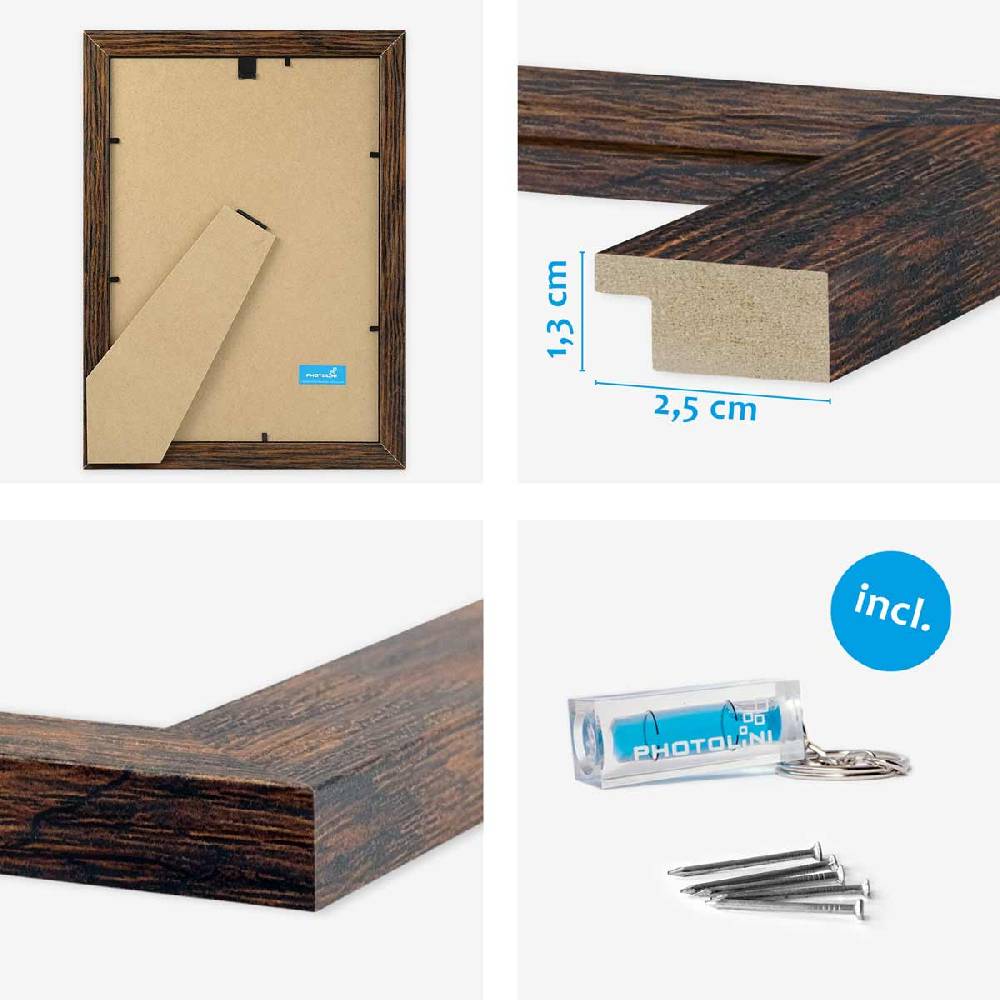 Photolini 10er Bilderrahmen-Set breit A4 21x30 cm Eiche Dunkel, MDF-Holz | Acrylglas Fabrikpreis