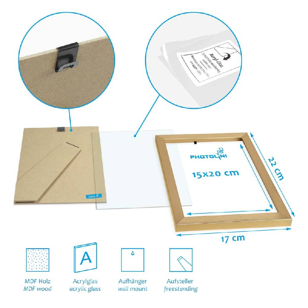 Photolini 10er Bilderrahmen-Set 15x20 cm Modern Gold aus MDF mit Acrylglas Sonderangebot