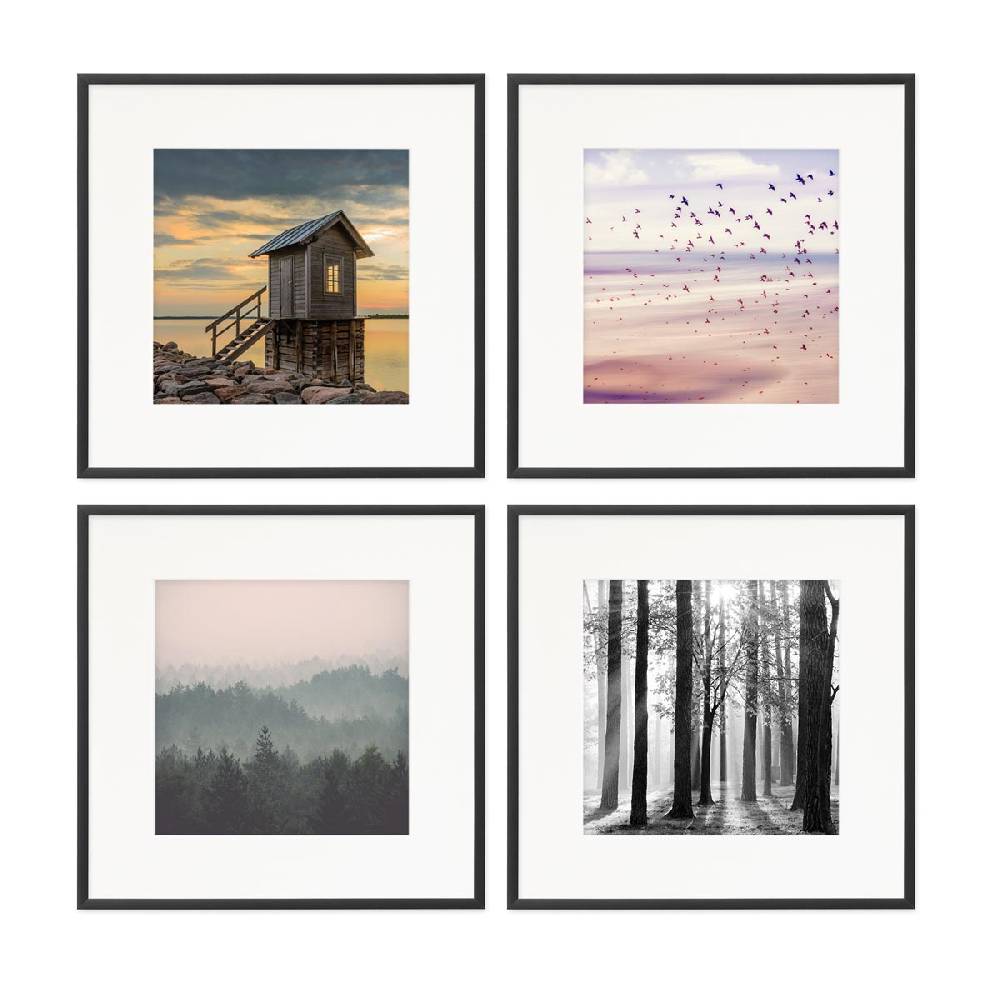 Photolini 4er Set Alu-Bilderrahmen 30x30 cm Schwarz Modern mit Passepartout 20x20 cm Versandkostenfrei