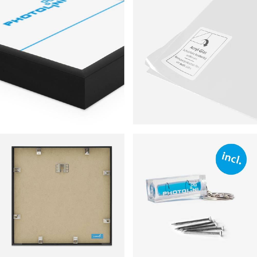 Photolini 4er Set Alu-Bilderrahmen 30x30 cm Schwarz Modern mit Passepartout 20x20 cm Versandkostenfrei