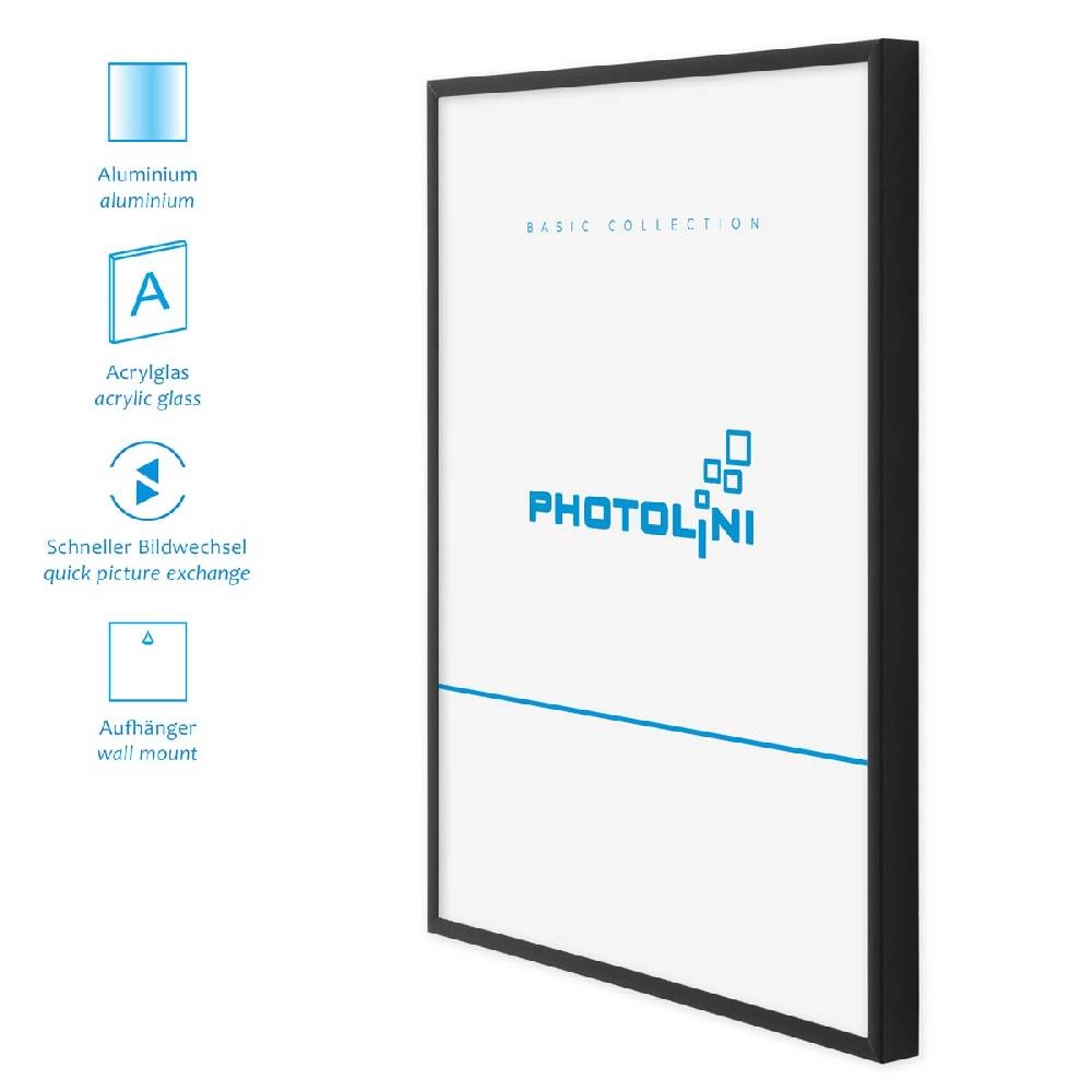 Photolini 4er Set Alu-Bilderrahmen 30x30 cm Schwarz Modern mit Passepartout 20x20 cm Versandkostenfrei