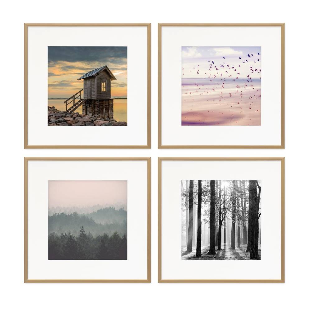 Photolini 4er Set Alu-Bilderrahmen 30x30 cm Gold Modern mit Passepartout 20x20 cm Großer Ausverkauf