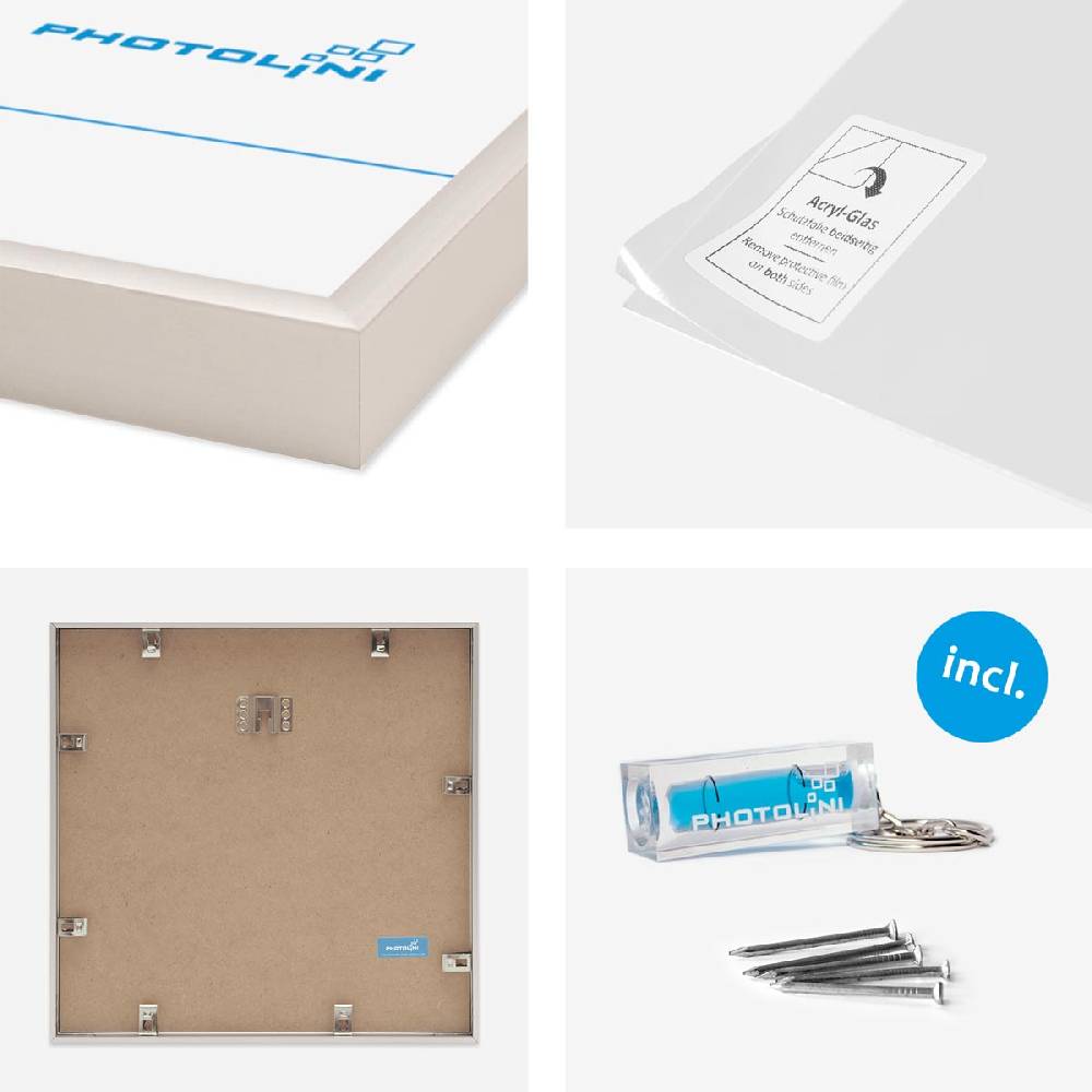 Photolini 4er Set Alu-Bilderrahmen 30x30 cm Silber Modern mit Passepartout 20x20 cm Flash Sale