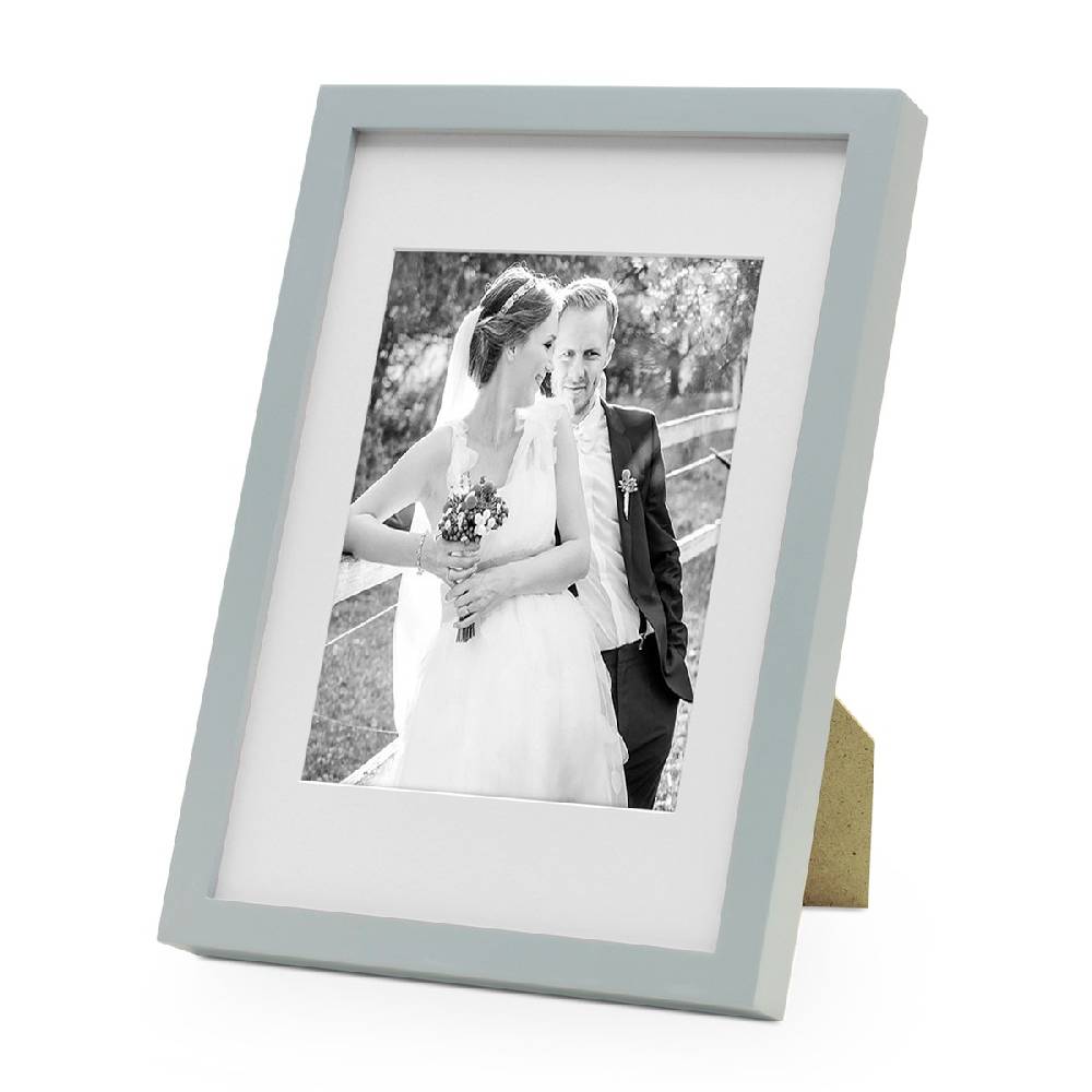 Photolini Bilderrahmen Echtholz Grau 21x30 cm A4 mit Passepartout 15x20 cm, Glas
