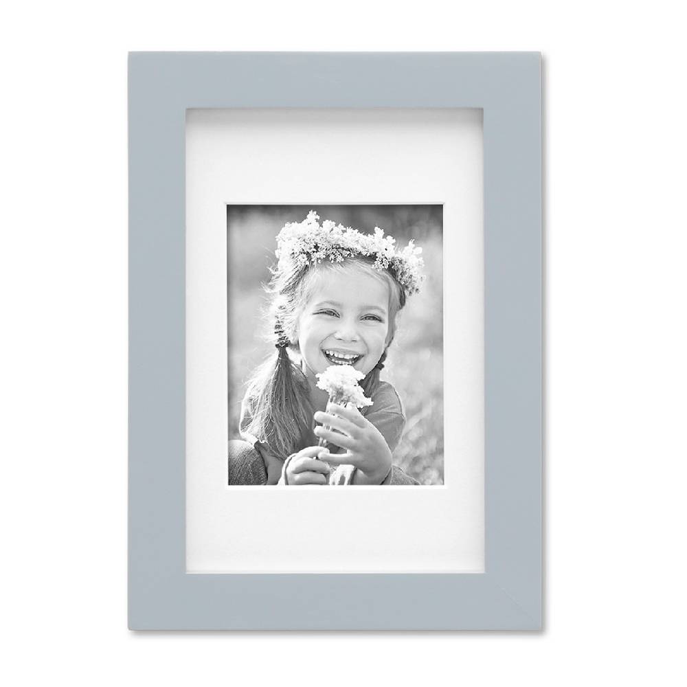 Photolini Bilderrahmen Echtholz Grau 10x15 cm mit Passepartout 7x9 cm, Glas Valentinstagsangebot