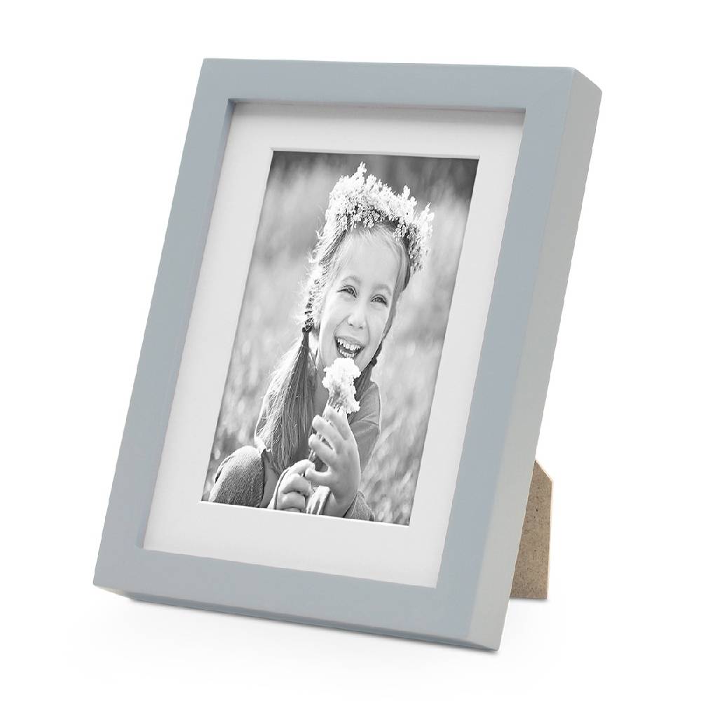 Photolini Bilderrahmen Echtholz Grau 15x20 cm mit Passepartout 10x15 cm, Glas
