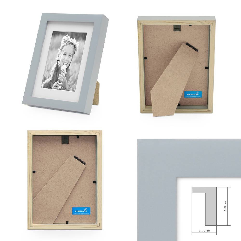 Photolini Bilderrahmen Echtholz Grau 15x20 cm mit Passepartout 10x15 cm, Glas Jubiläumsangebot
