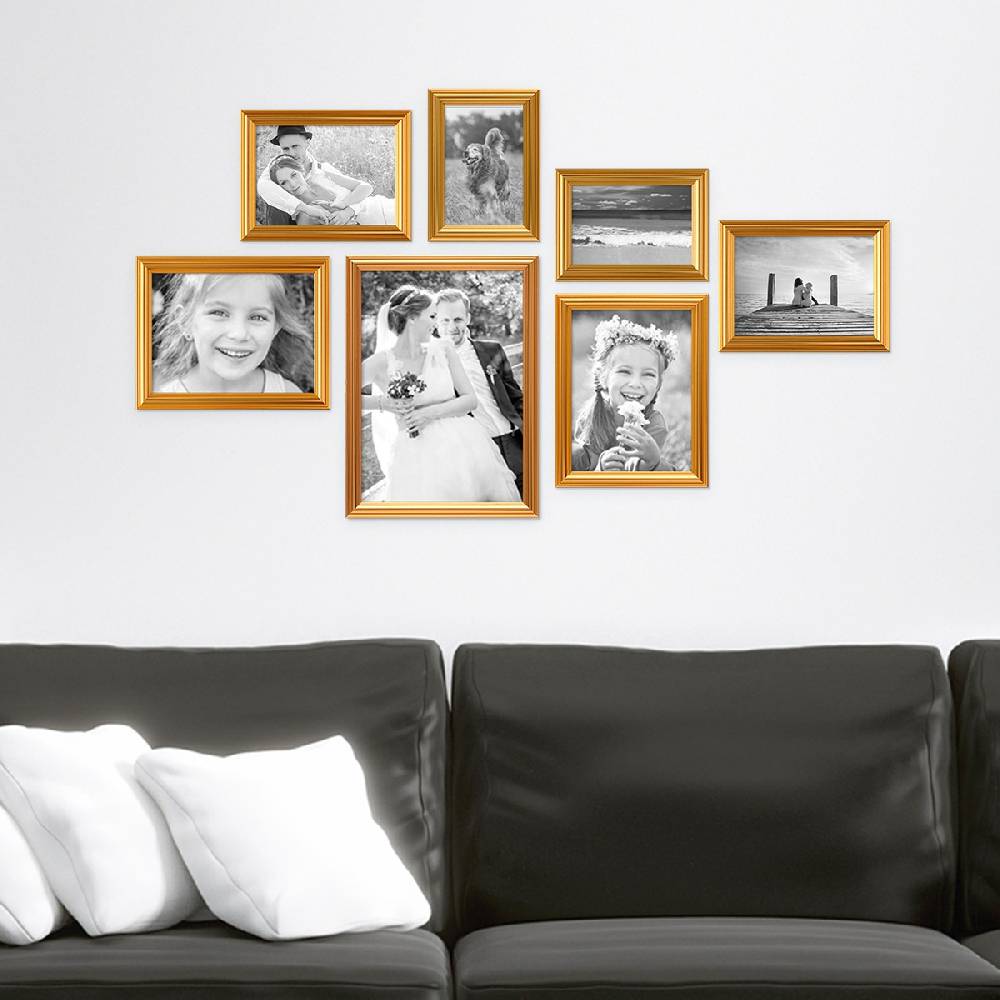 Photolini 7er Bilderrahmen-Set Gold Barock Antik aus Kunststoff