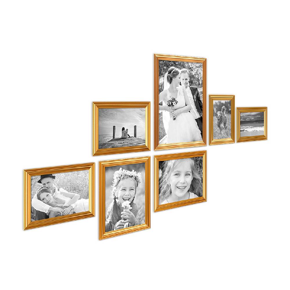 Photolini 7er Bilderrahmen-Set Gold Barock Antik aus Kunststoff Heißer Verkauf