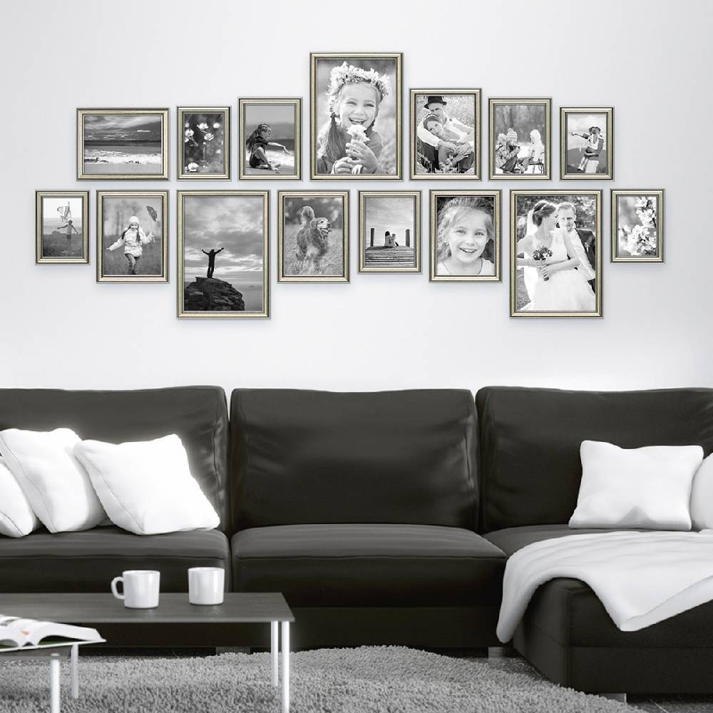 Photolini 15er Bilderrahmen-Set Silber Barock Antik aus Kunststoff