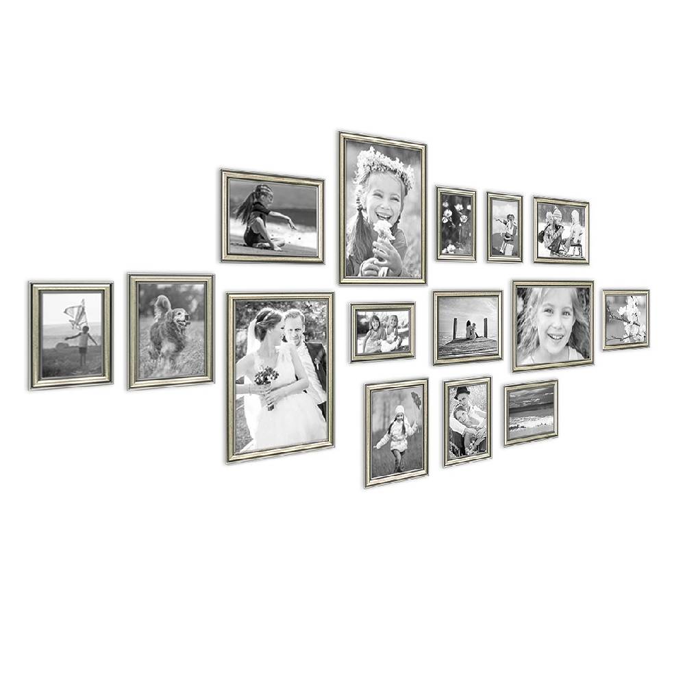 Photolini 15er Bilderrahmen-Set Silber Barock Antik aus Kunststoff Top Angebot
