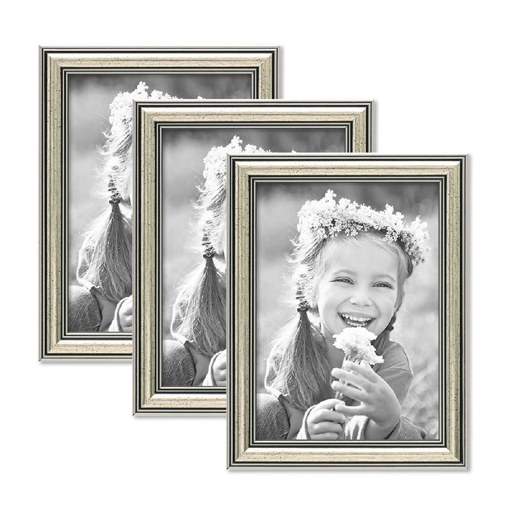 Photolini 3er Bilderrahmen-Set Silber Barock Antik 13x18 cm Fotorahmen