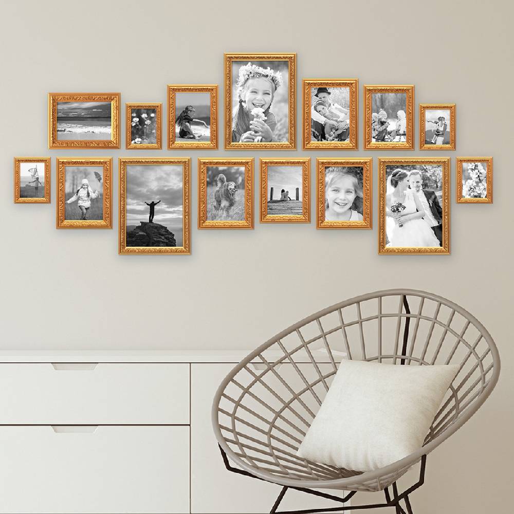Photolini 15er Bilderrahmen-Set Ornamente Gold Nostalgie