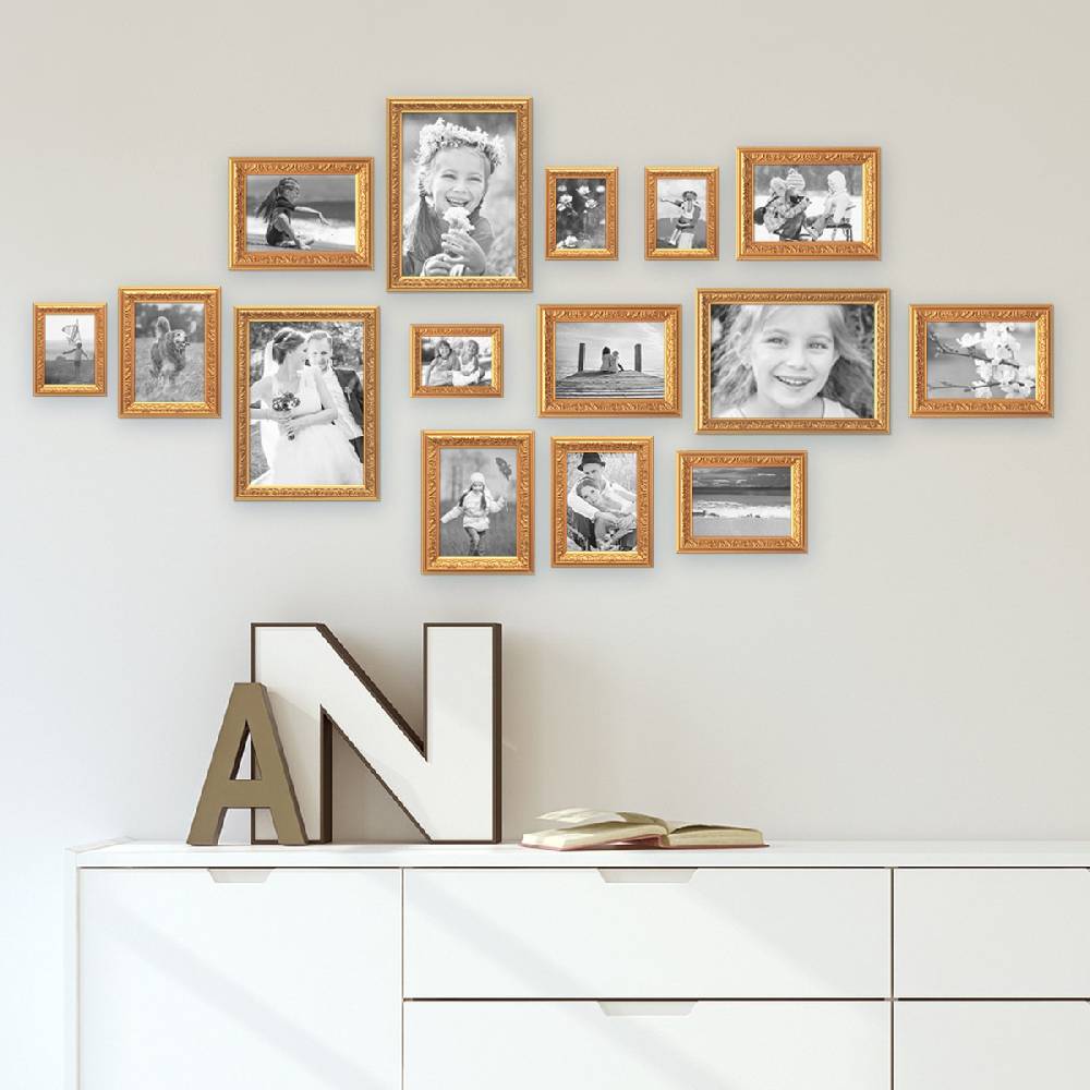 Photolini 15er Bilderrahmen-Set Ornamente Gold Nostalgie Zeitlich begrenztes Angebot