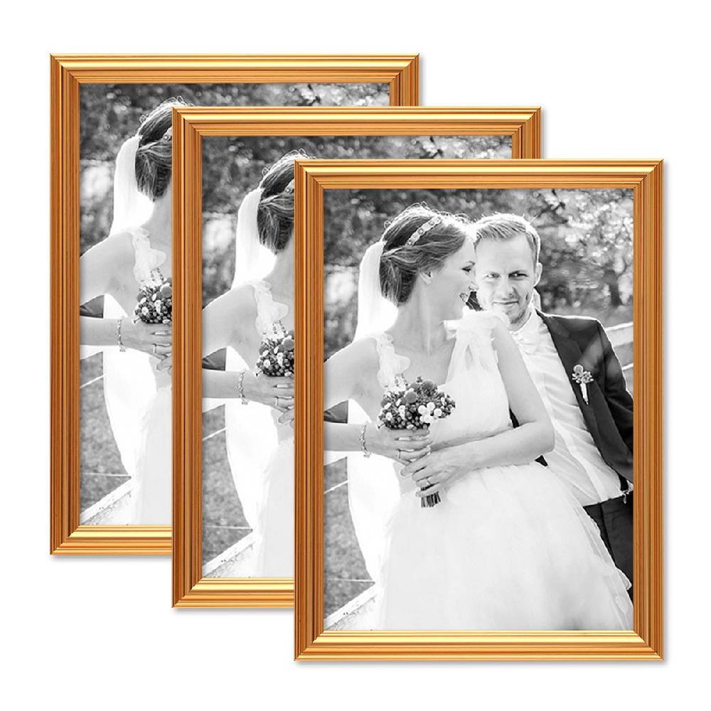 Photolini 3er Bilderrahmen-Set Gold Barock Antik 21x30 cm DIN A4 Fotorahmen