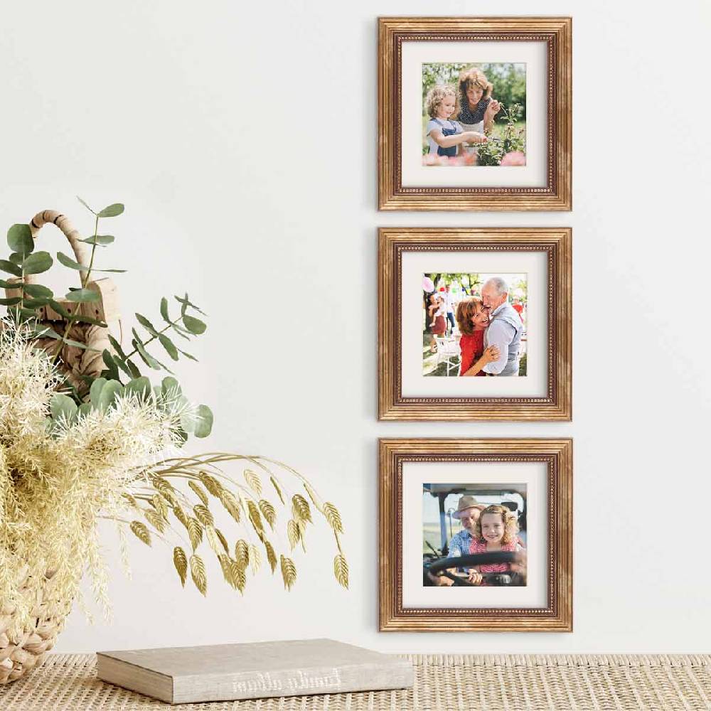Photolini 3er Bilderrahmen-Set Gold Barock Antik 20x20 cm mit Passepartout