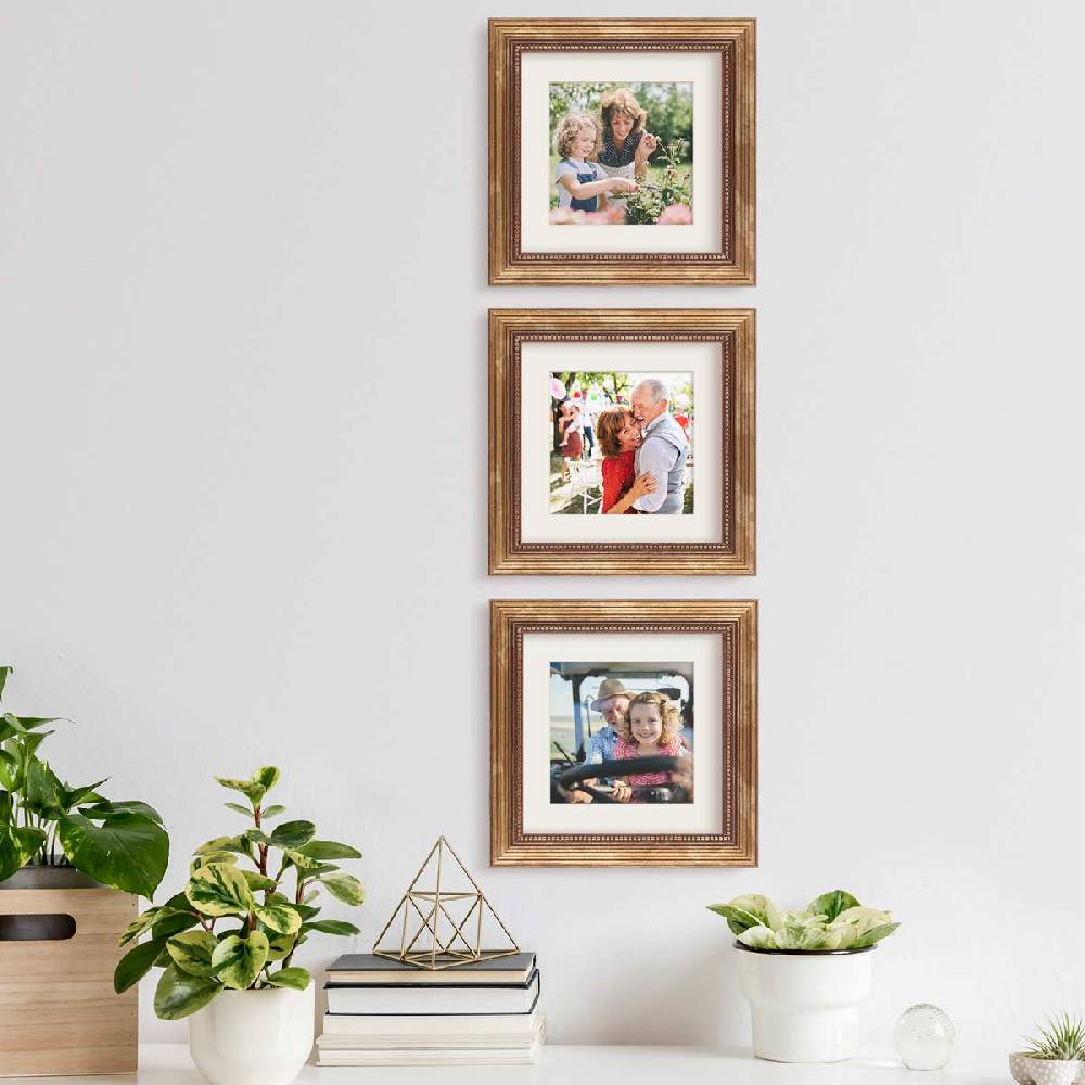 Photolini 3er Bilderrahmen-Set Gold Barock Antik 20x20 cm mit Passepartout Große Rabatte