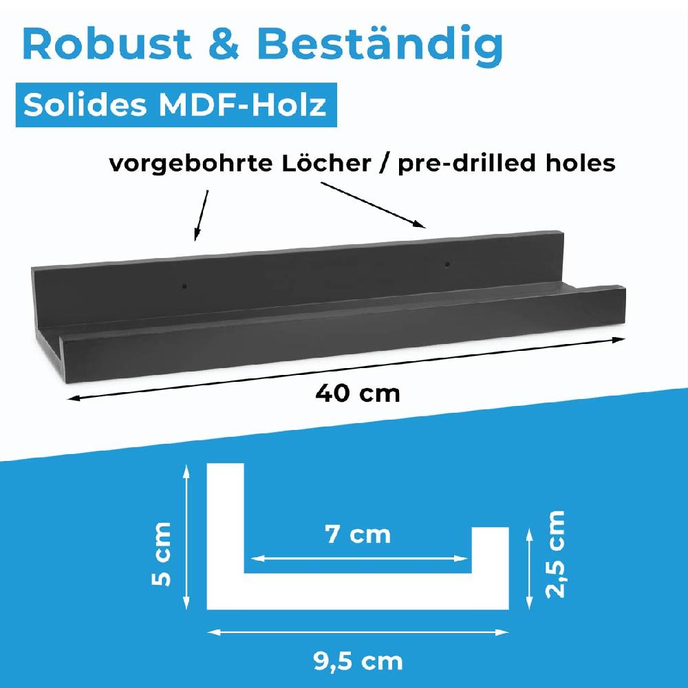 Photolini 2er Set Bilderleiste Schwarz 40 cm Bestseller