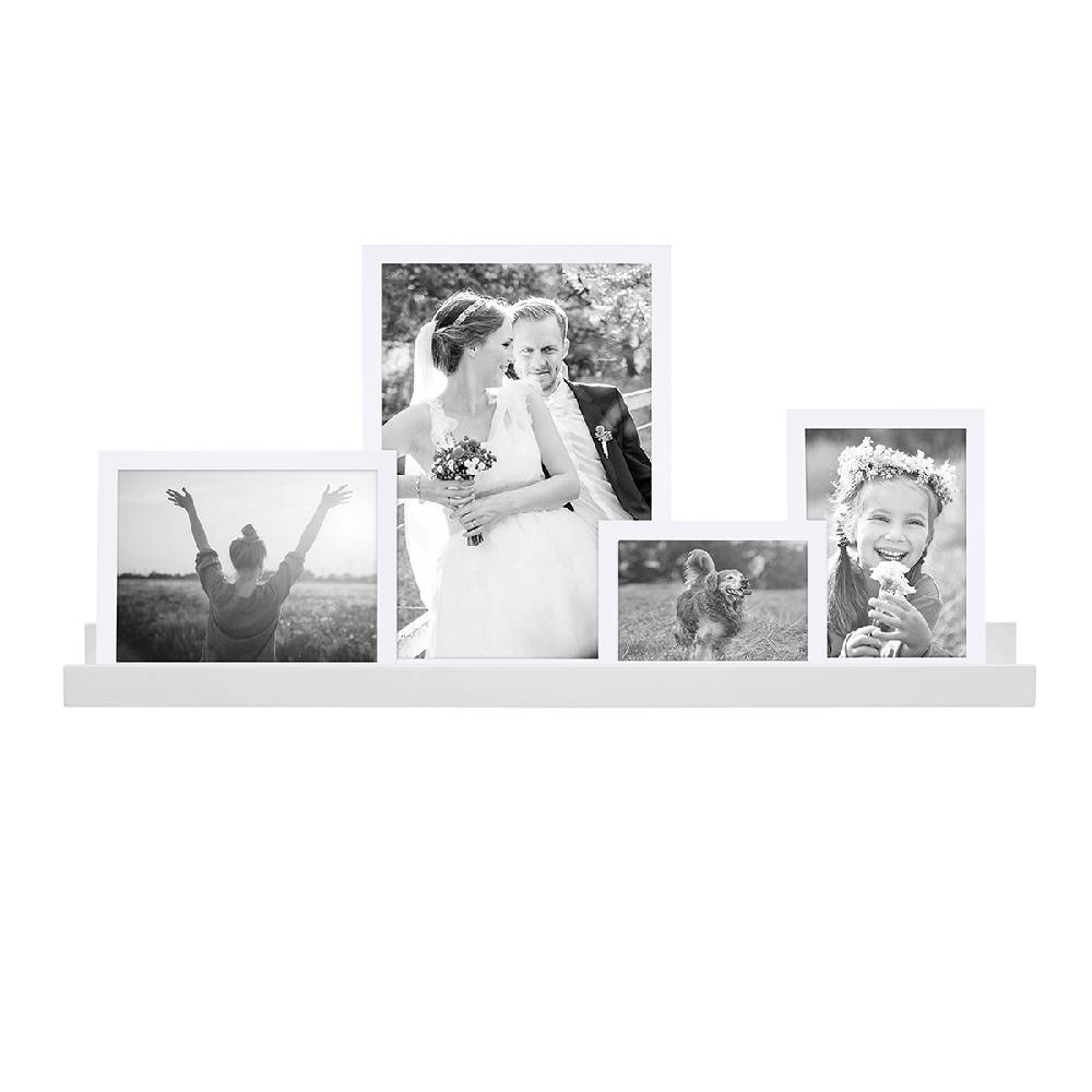 Photolini 4er Set MDF-Bilderrahmen Modern Weiß mit Bilderleiste