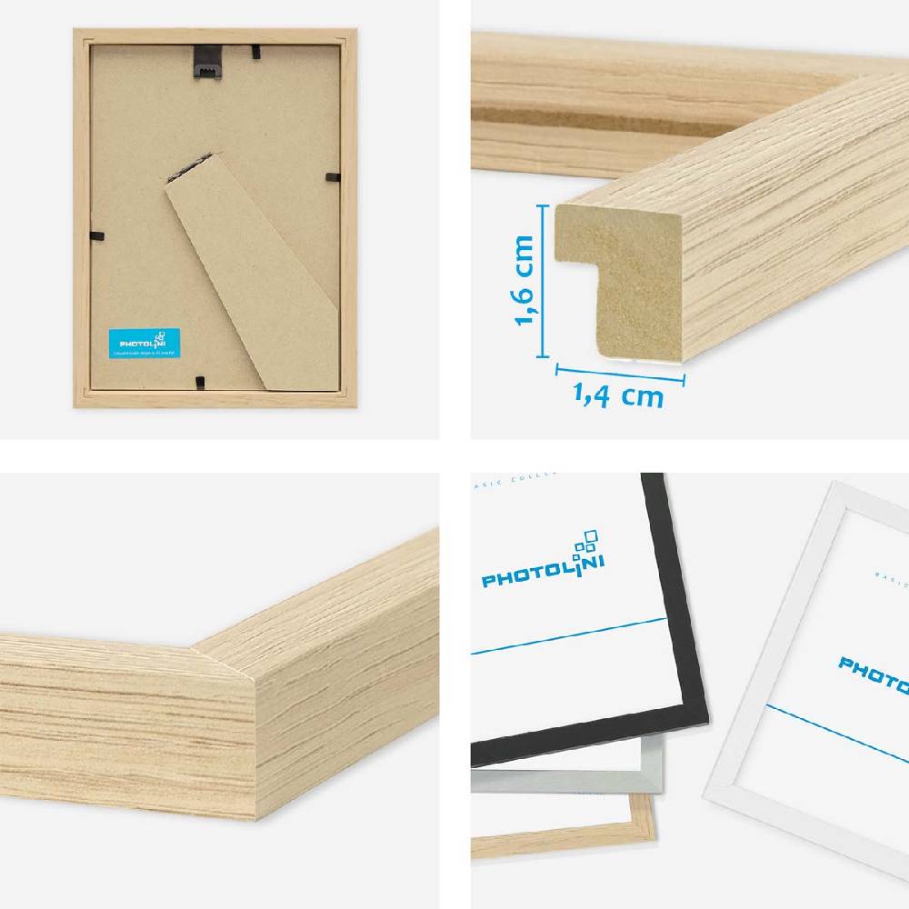 Photolini 4er Set MDF-Bilderrahmen Modern Natur mit Bilderleiste VIP-Rabatte