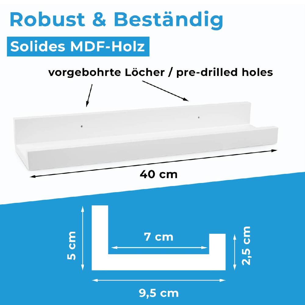 Photolini 2er Set Bilderleiste Weiß 40 cm Super Sparpreis