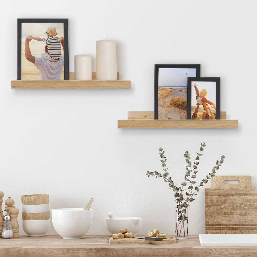 Photolini 2er Set Bilderleiste Eiche Massiv 40 cm