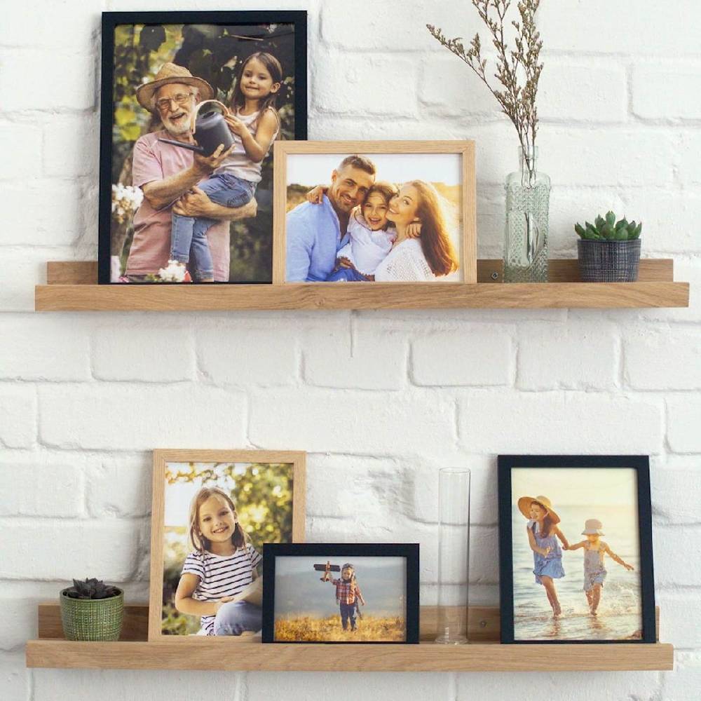 Photolini 2er Set Bilderleiste Eiche Massiv 70 cm