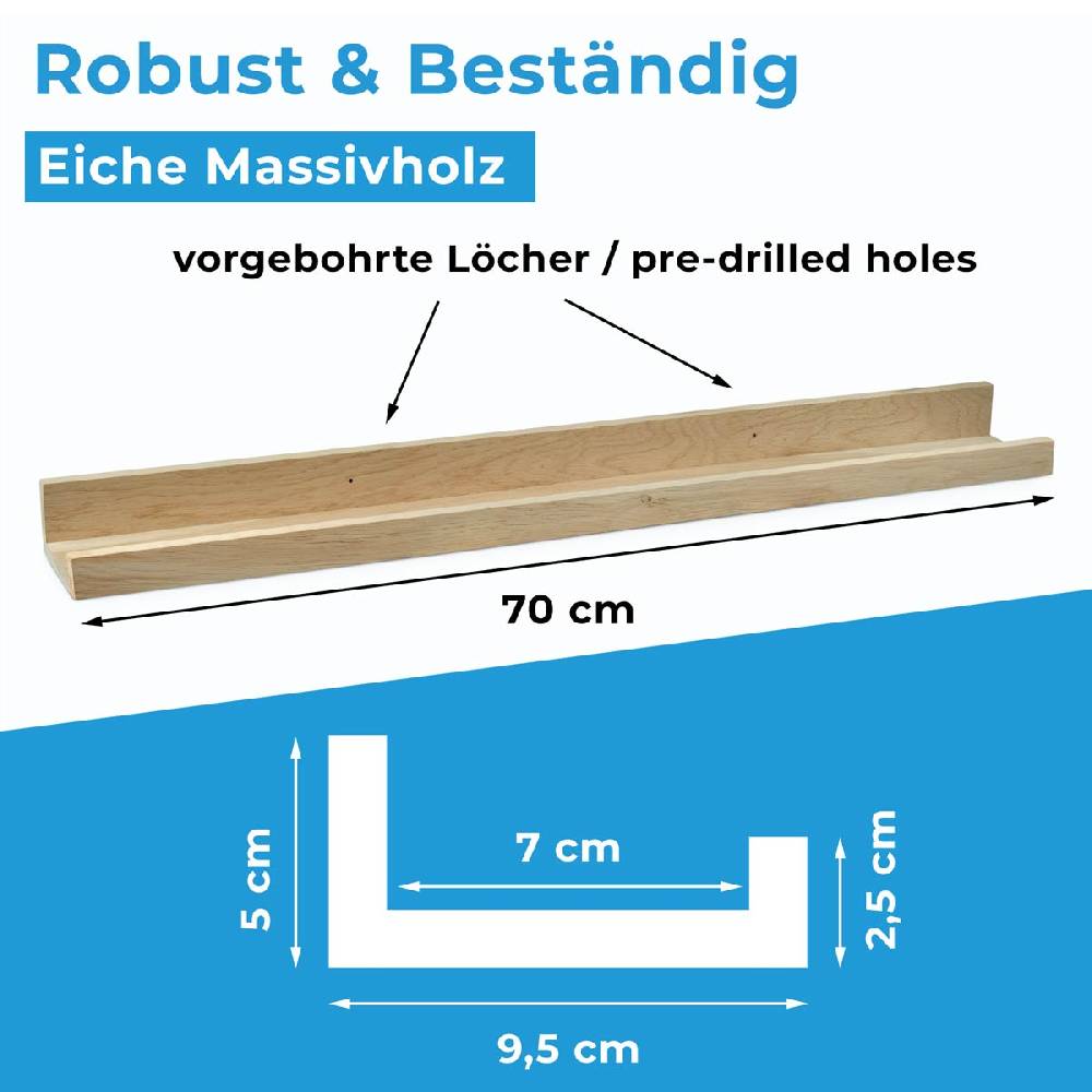 Photolini 2er Set Bilderleiste Eiche Massiv 70 cm Kostenlose Rückgabe
