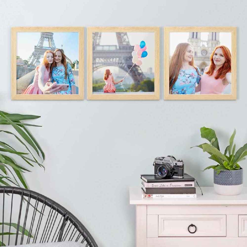 Photolini 3er Bilderrahmen-Set 30x30 cm Natur breit modern MDF-Holz mit Acrylglas