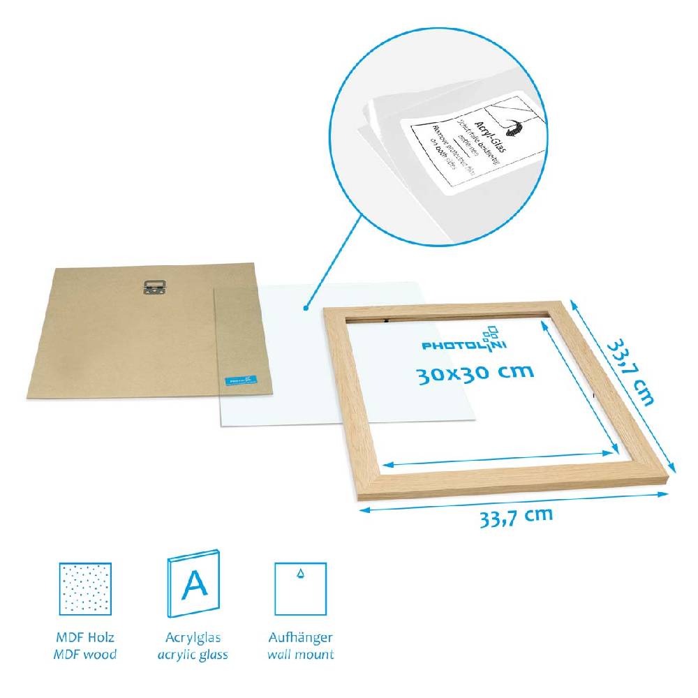 Photolini 3er Bilderrahmen-Set 30x30 cm Natur breit modern MDF-Holz mit Acrylglas JETZT KAUFEN