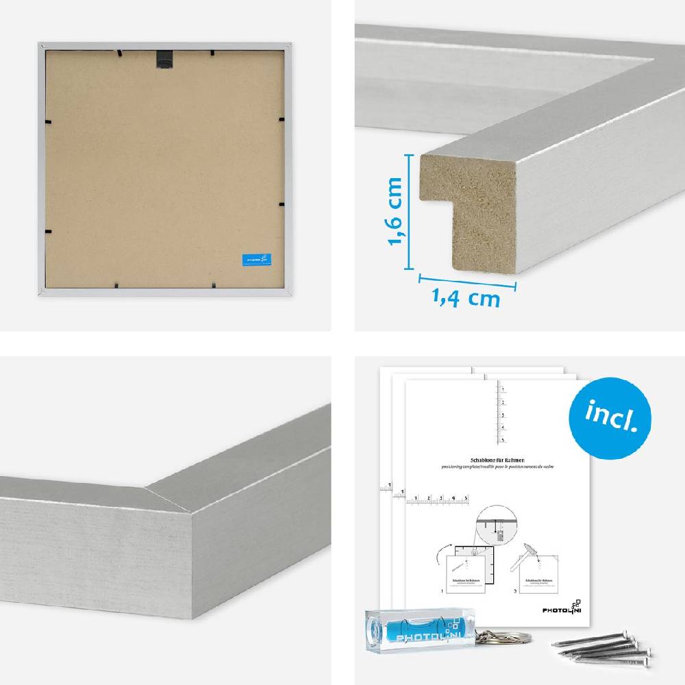 Photolini 4er Set Poster-Bilderrahmen 30x30 cm Modern Silber MDF mit Passepartout Bis zu 50% Rabatt
