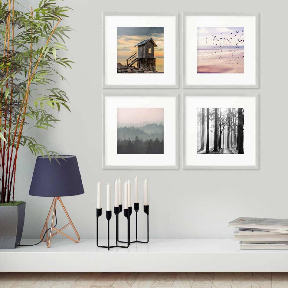 Photolini 4er Set Poster-Bilderrahmen 30x30 cm Modern Silber MDF mit Passepartout Bis zu 50% Rabatt