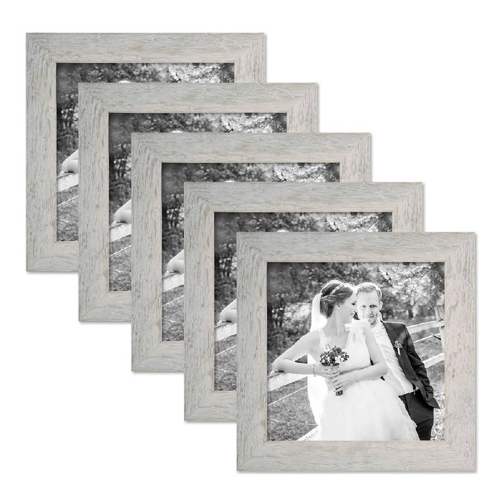 Photolini 5er Bilderrahmen-Set 20x20 cm Strandhaus Grau Rustikal Massivholz