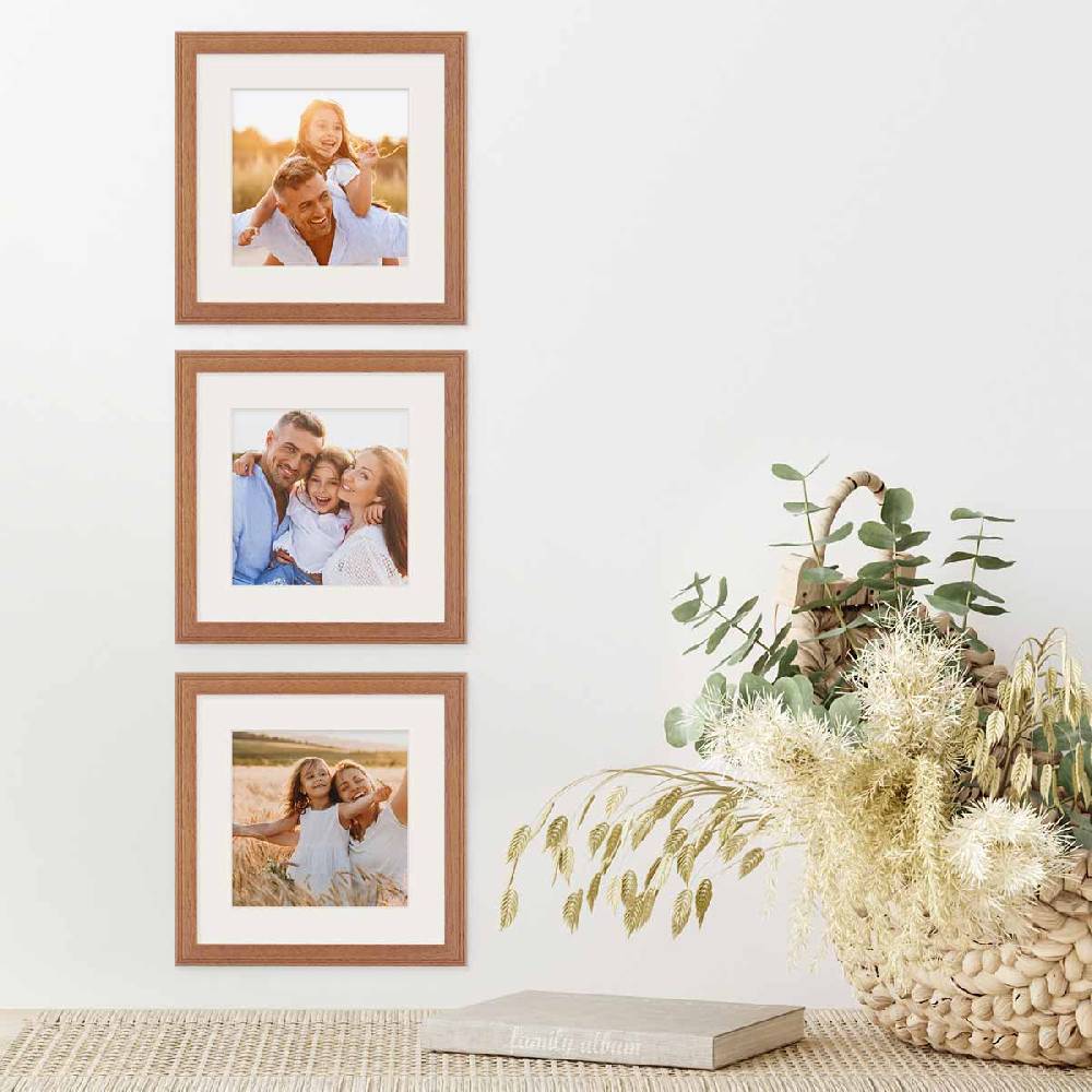Photolini 3er Set Bilderrahmen quadratisch 20x20 cm Landhaus Eiche Massivholz mit Passepartout