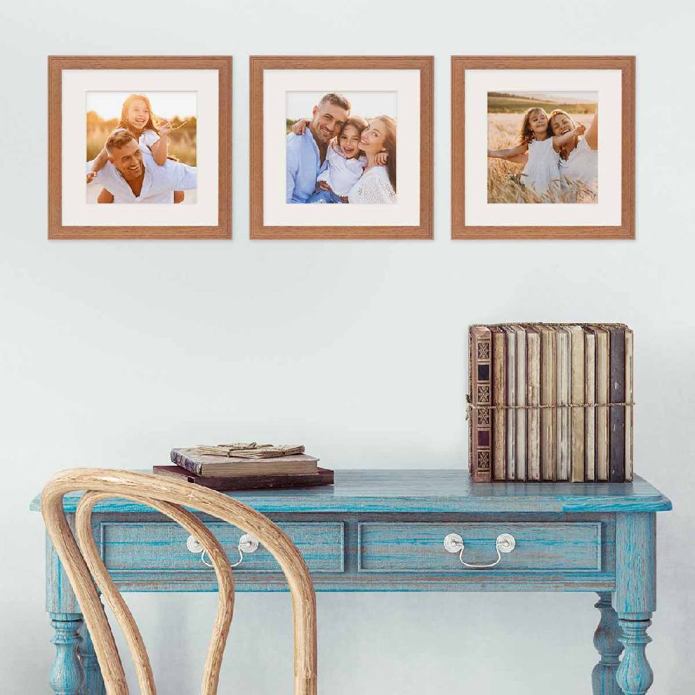 Photolini 3er Set Bilderrahmen quadratisch 20x20 cm Landhaus Eiche Massivholz mit Passepartout Bis zu 65% Rabatt