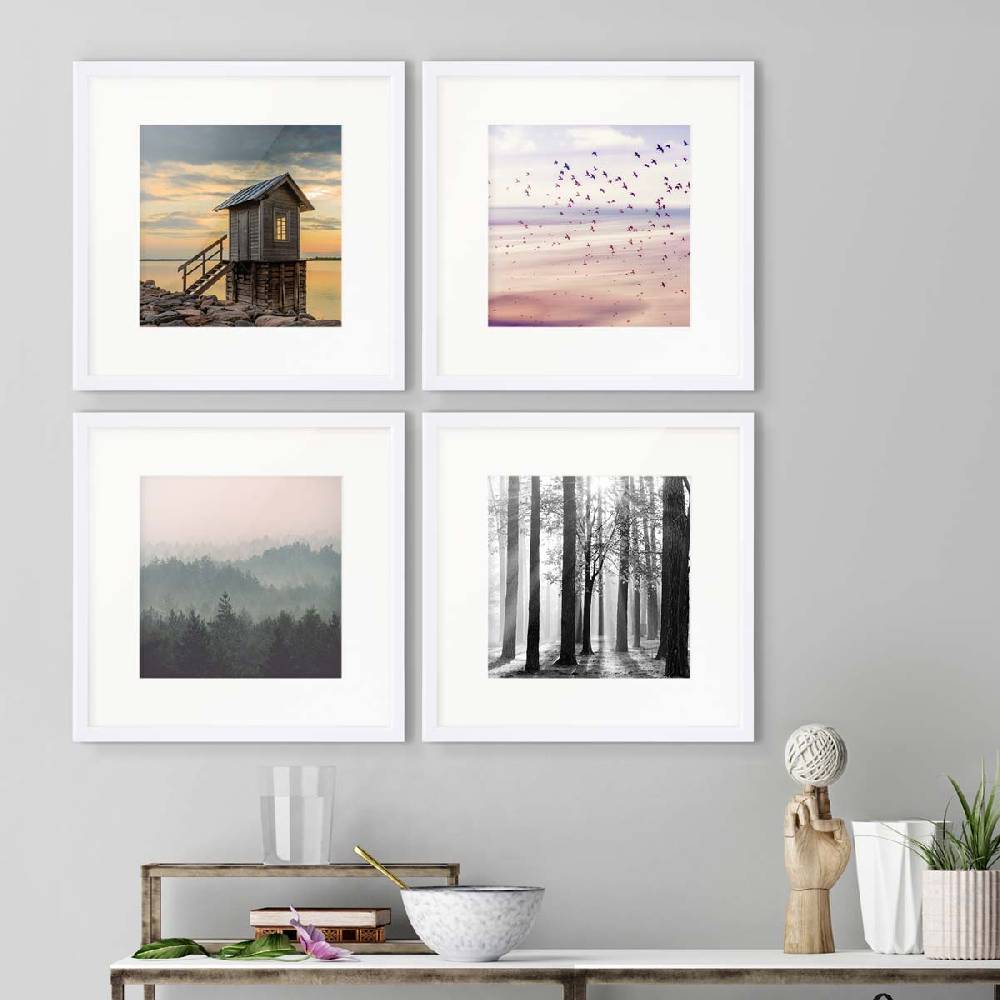Photolini 4er Set Poster-Bilderrahmen 30x30 cm Modern Weiß MDF mit Passepartout Nur für heute