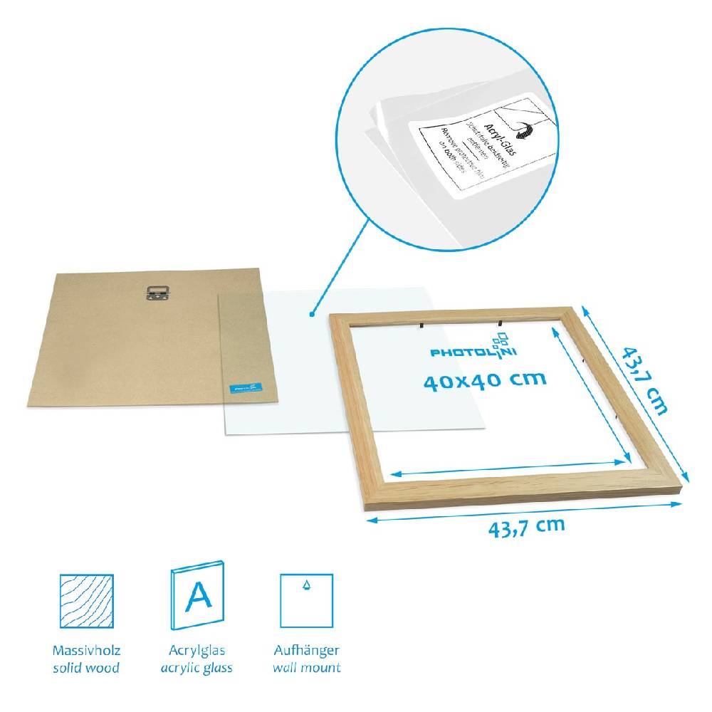 Photolini 3er Bilderrahmen-Set breit 40x40 cm Eiche Massivholzz | Acrylglas Sonderangebot der Fabrik