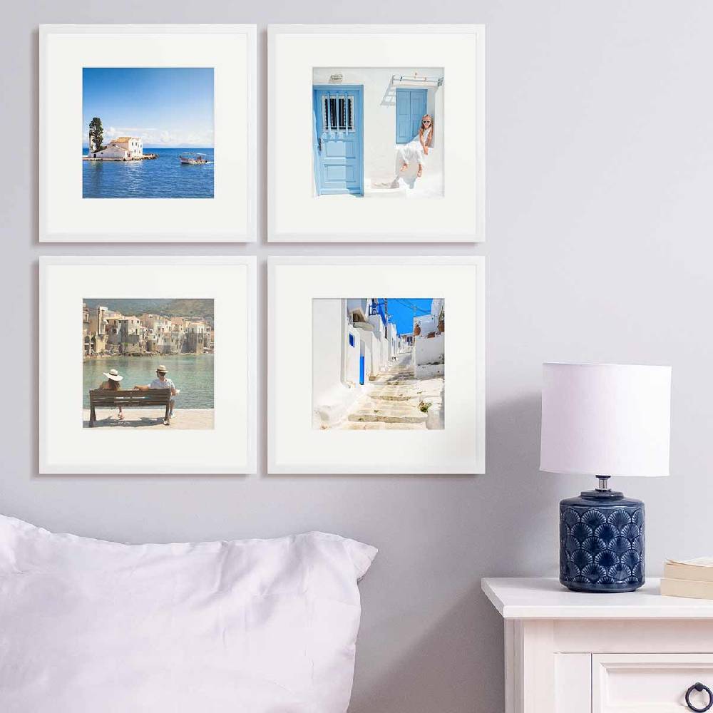 Photolini 4er Bilderrahmen-Set Weiß 30x30 cm mit Passepartout Massivholz mit Acrylglasscheibe Bis zu 55% Rabatt