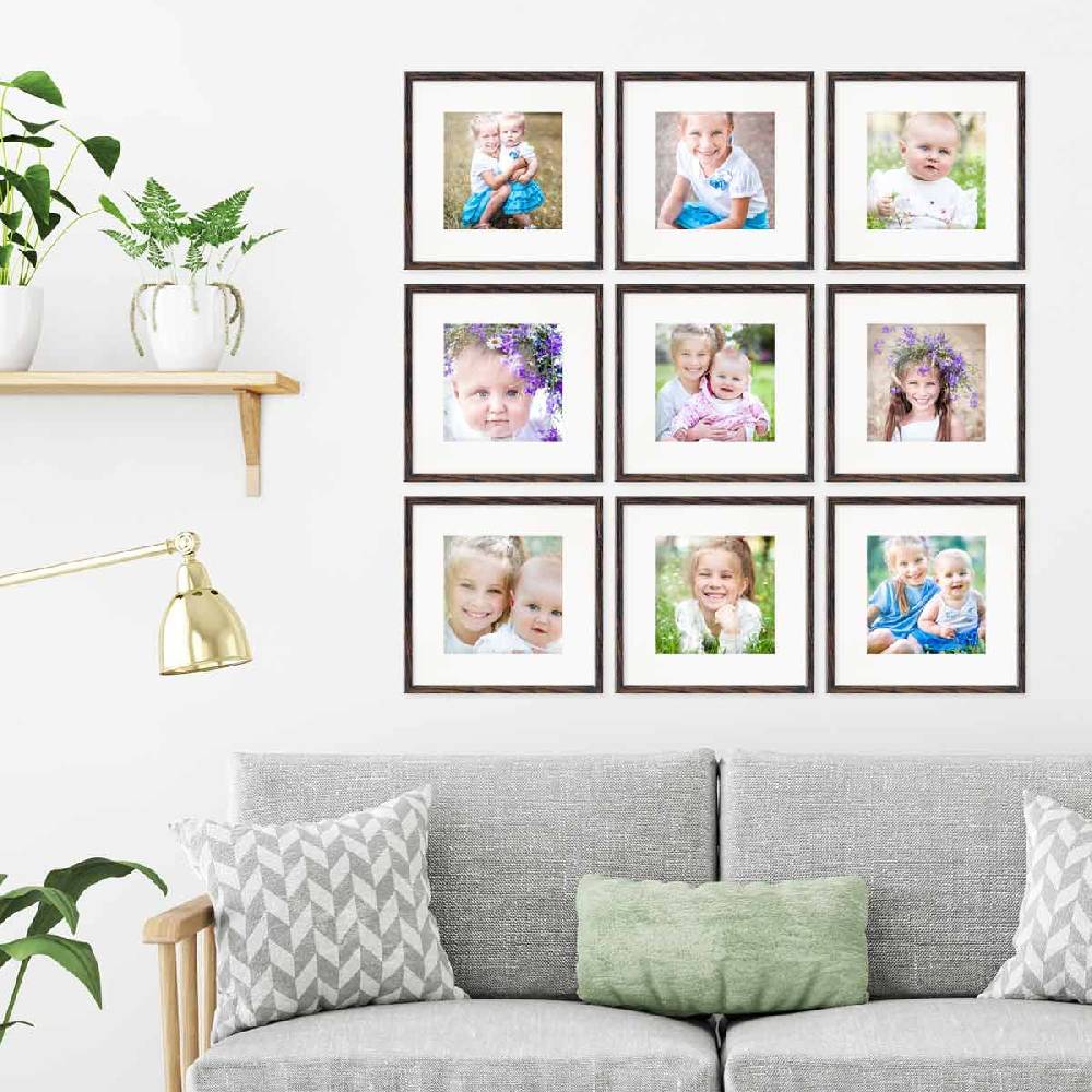 Photolini 9er Set Poster-Bilderrahmen 30x30 cm Eiche Dunkel MDF mit Passepartout Discount Store für neue Produkte