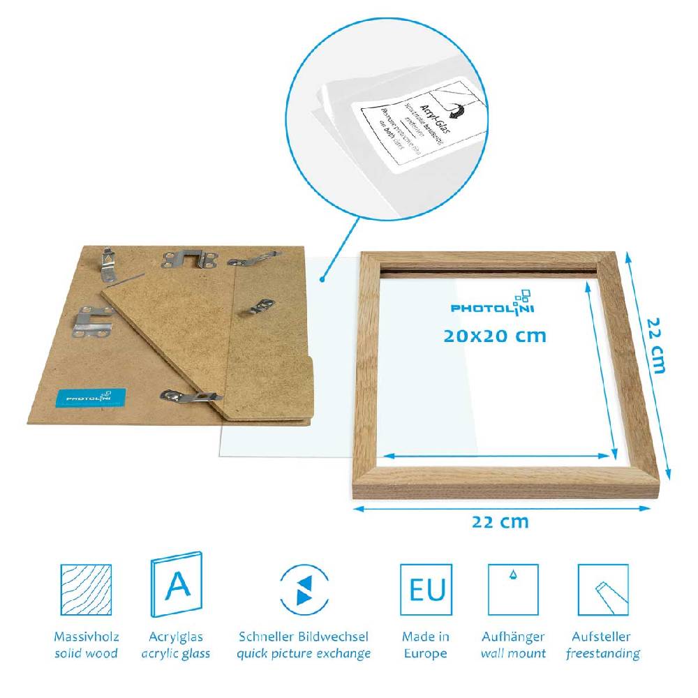 Photolini Holzrahmen Eiche 2er Set 20x20 cm mit Acrylglas Super Rabatt