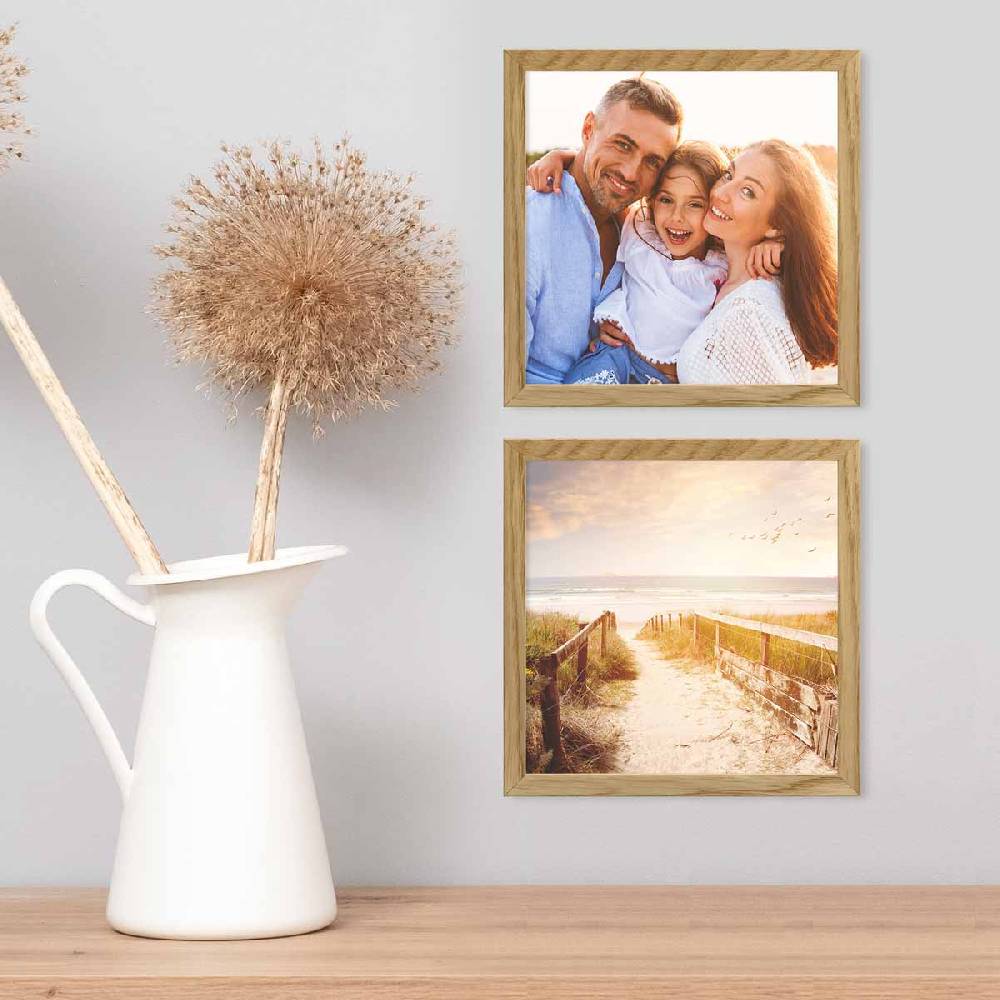 Photolini Holzrahmen Eiche 2er Set 20x20 cm mit Acrylglas Super Rabatt