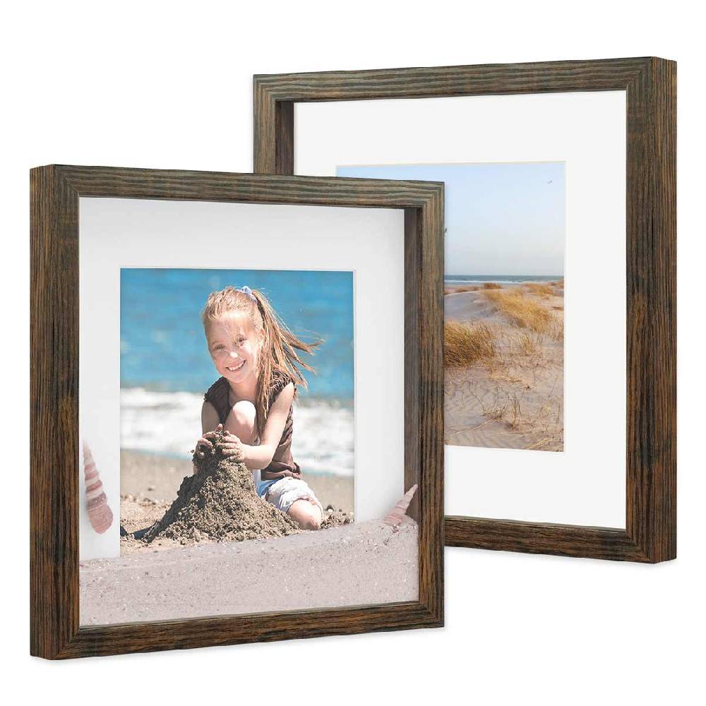 Photolini 2er Set 3D-Bilderrahmen 30x30 cm mit Passepartout, Eiche Dunkel