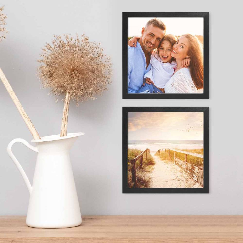 Photolini Holzrahmen Schwarz 2er Set 20x20 cm mit Acrylglas